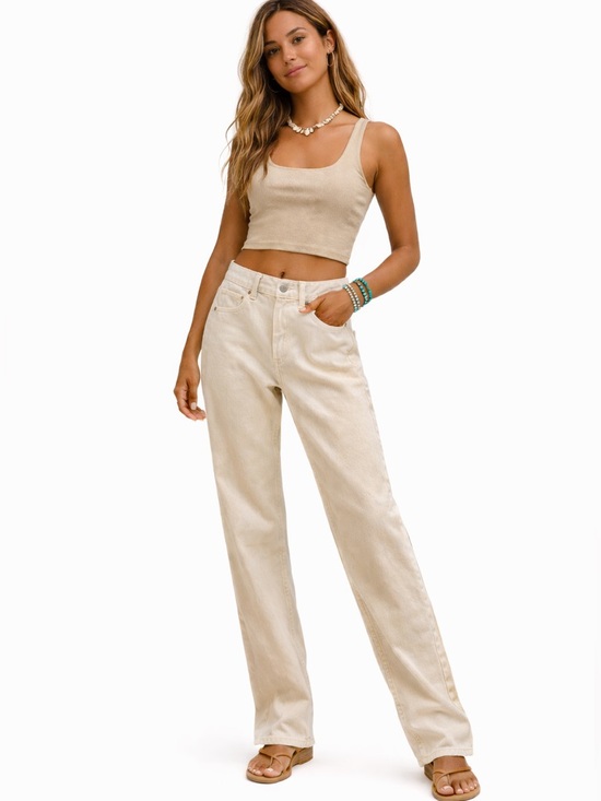 RSQ Denim - RSQ High Rise Relaxed Straight Leg Cream Jeans Size 25